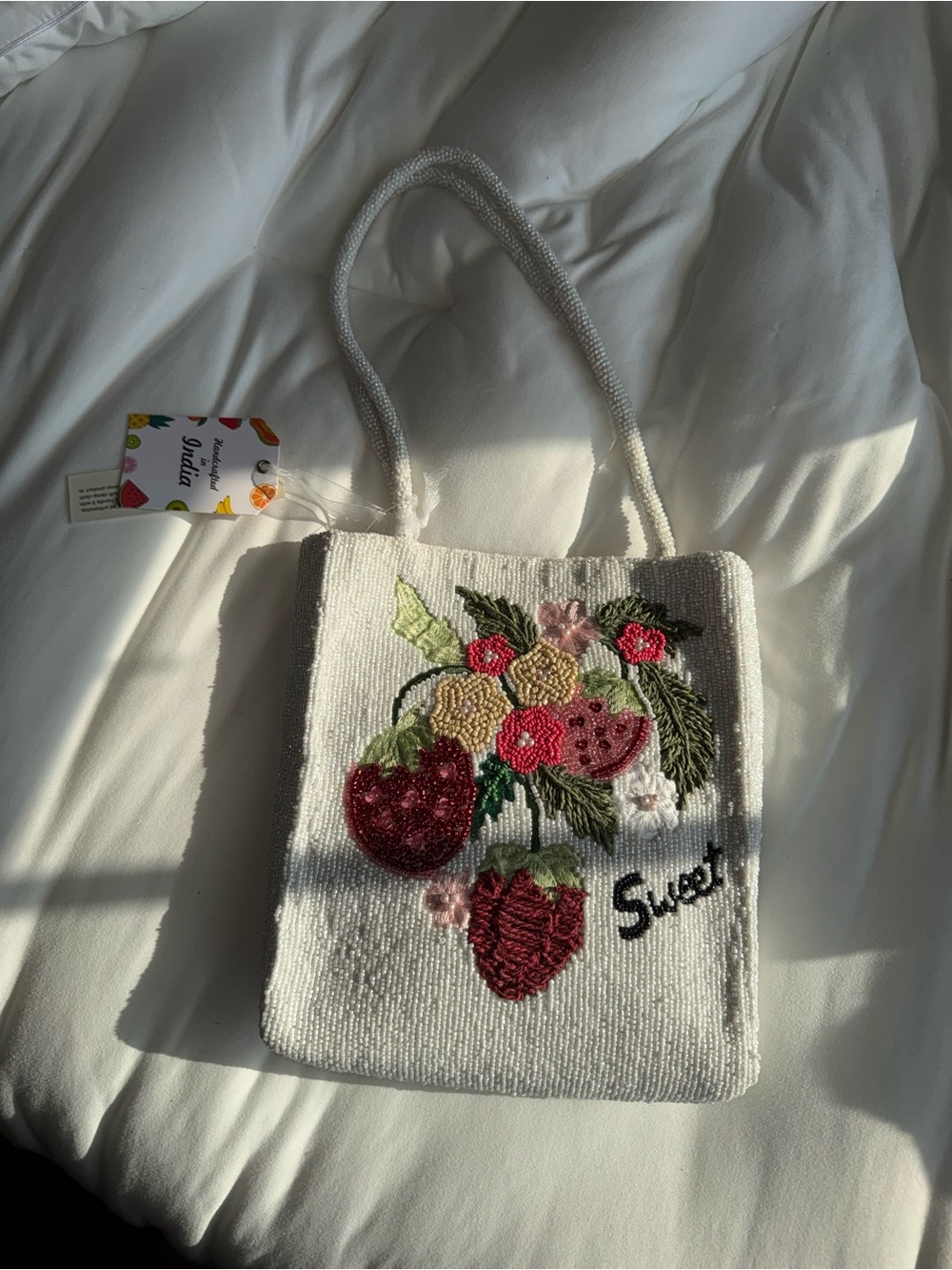 Strawberry Bunldle Beaded Shoulder Bag Handmade in India New With Tags